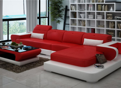 Corner sofa leather sofa set corner upholstery stool set red designer couch new